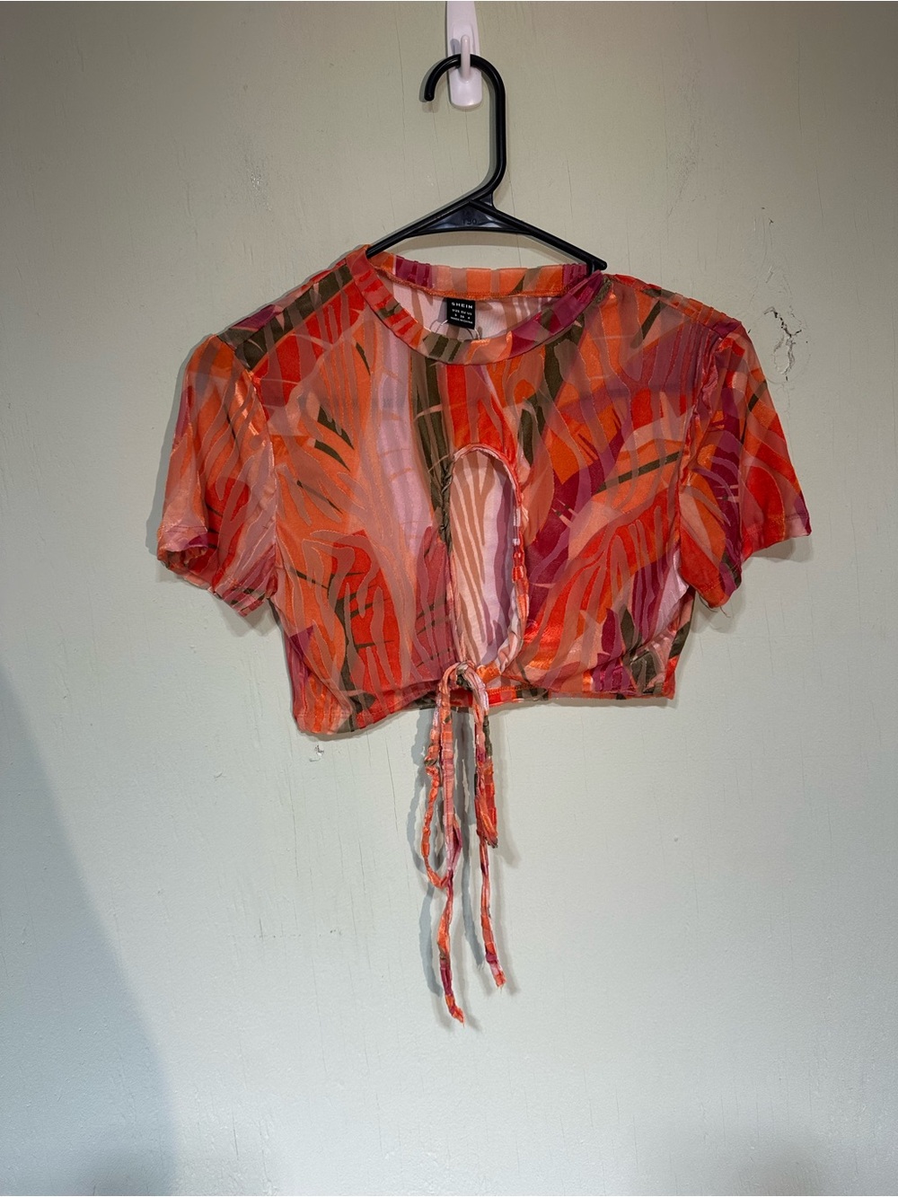 Shein multicolor tie front cropped shirt womens size small nwot